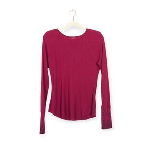 Lucy Dark Pink Thermal Knit Cotton Blend Long Sleeve Top